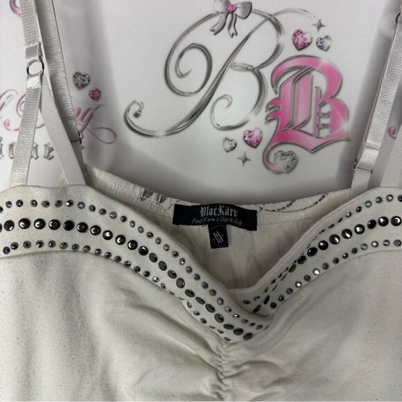 BLACKARV tank top White tank studded Accents shiny tattoo writing on back - Picture 3 of 5